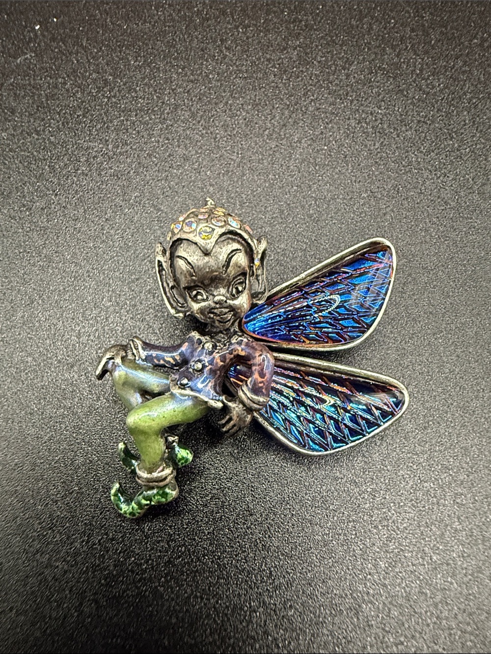 Vintage Kirks Folly Fairy Elf Enamel Silver Ox Brooch